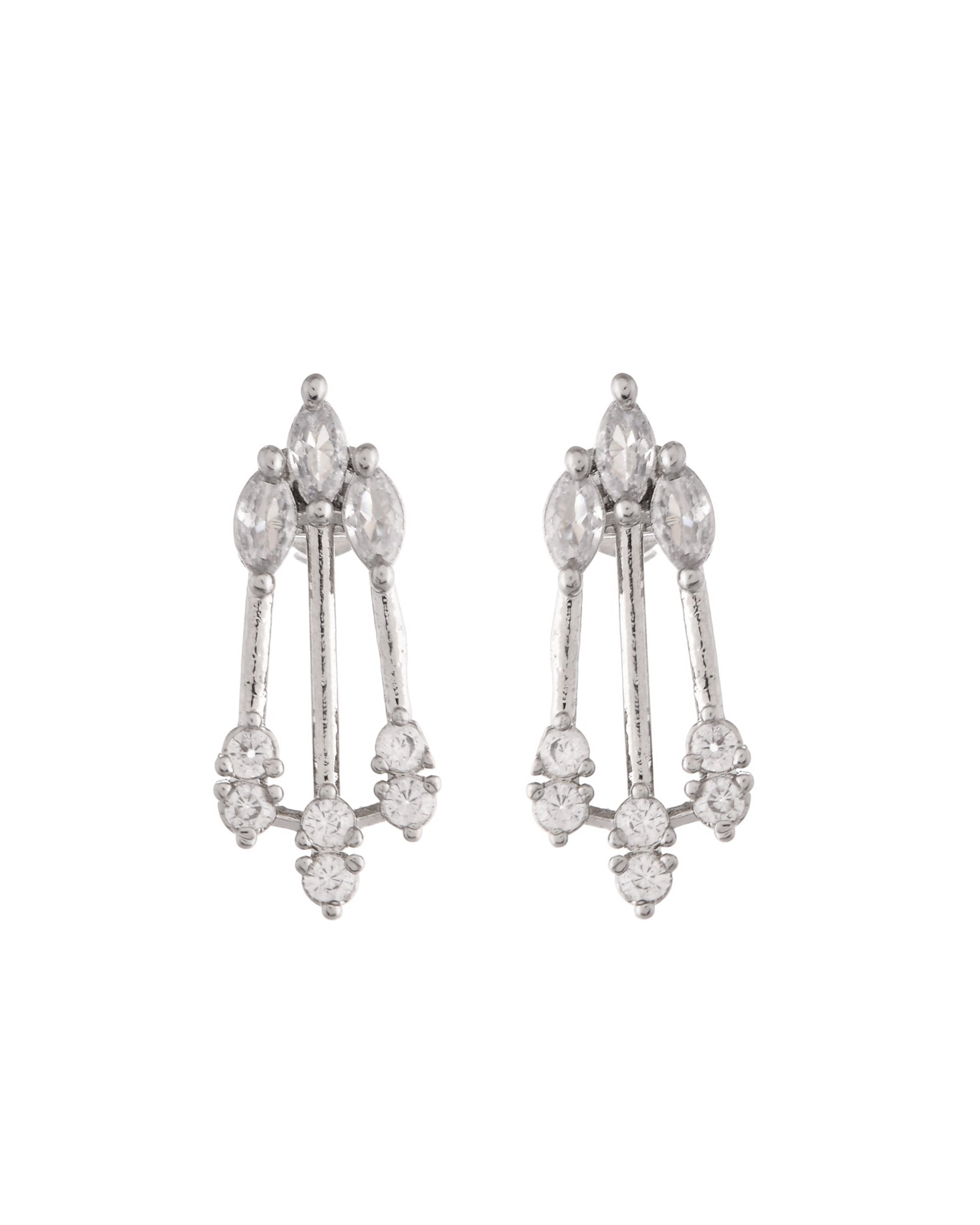 VOJ Silver Plated Ad Stone Studded Elegant Minimal Jewellery Set