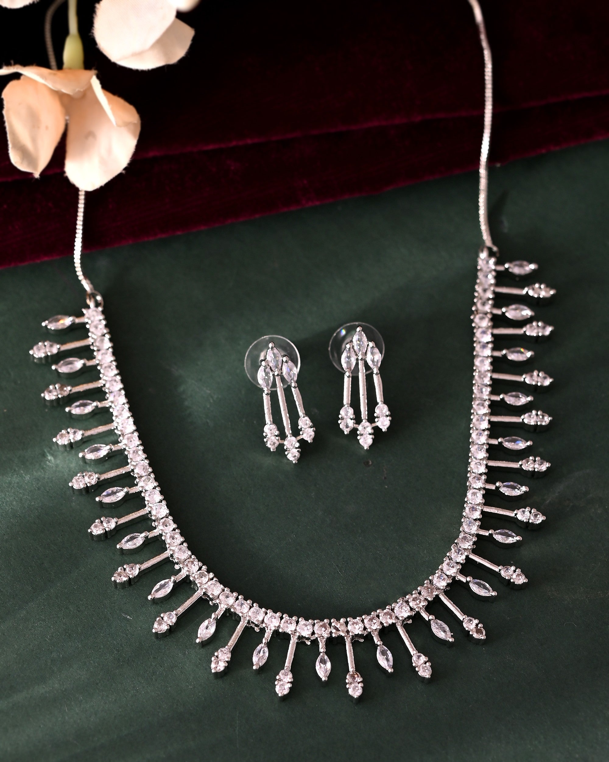 VOJ Silver Plated Ad Stone Studded Elegant Minimal Jewellery Set
