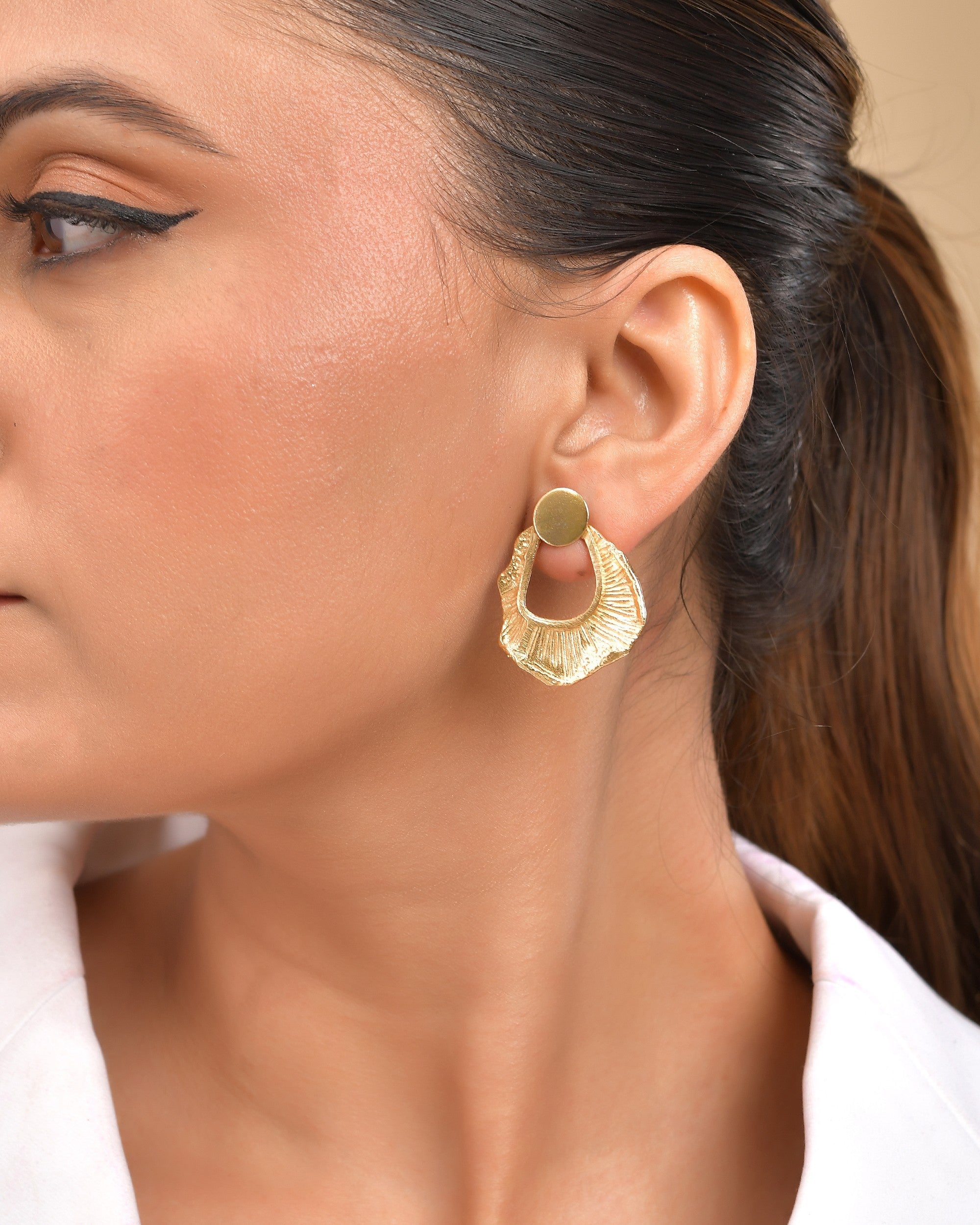 VOJ Gold Polished Anti Tarnished Designer Studs Earrings