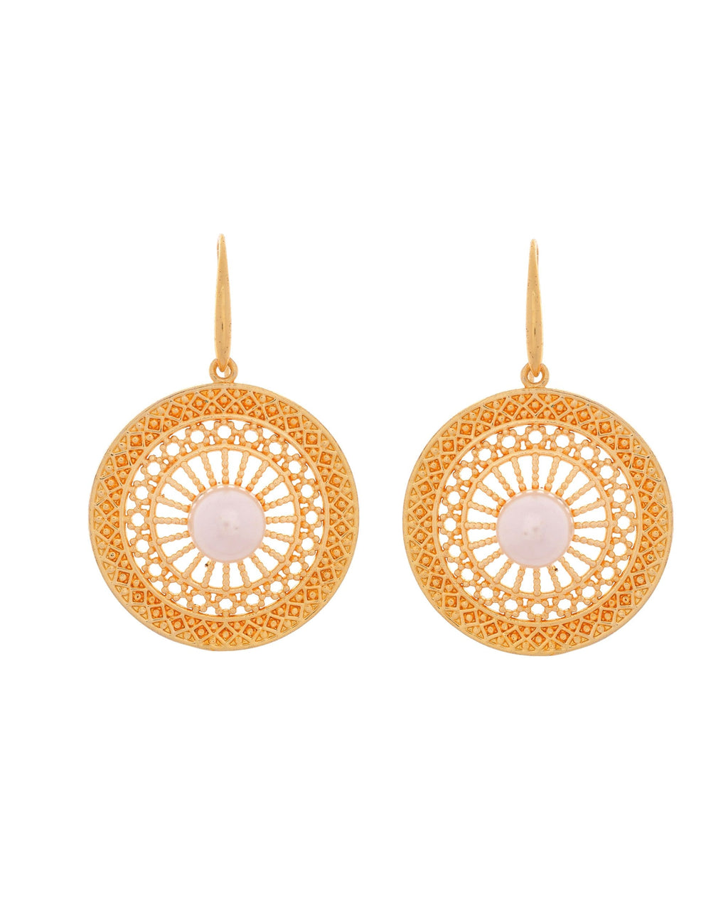 VOJ Gold Polished Anti Tarnish Circular Shaped Drop Earrings