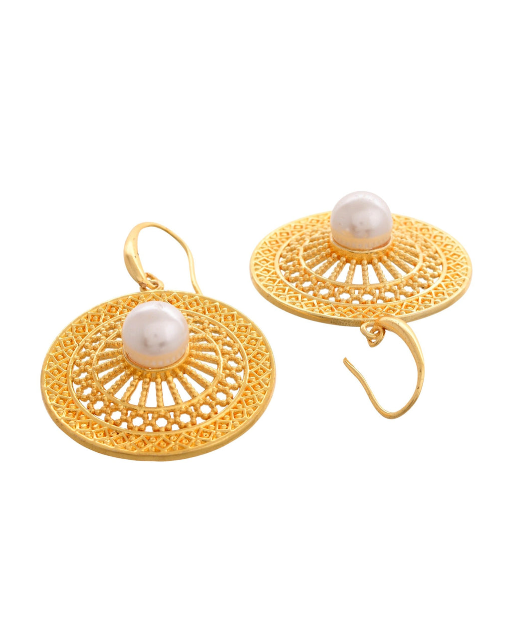 VOJ Gold Polished Anti Tarnish Circular Shaped Drop Earrings
