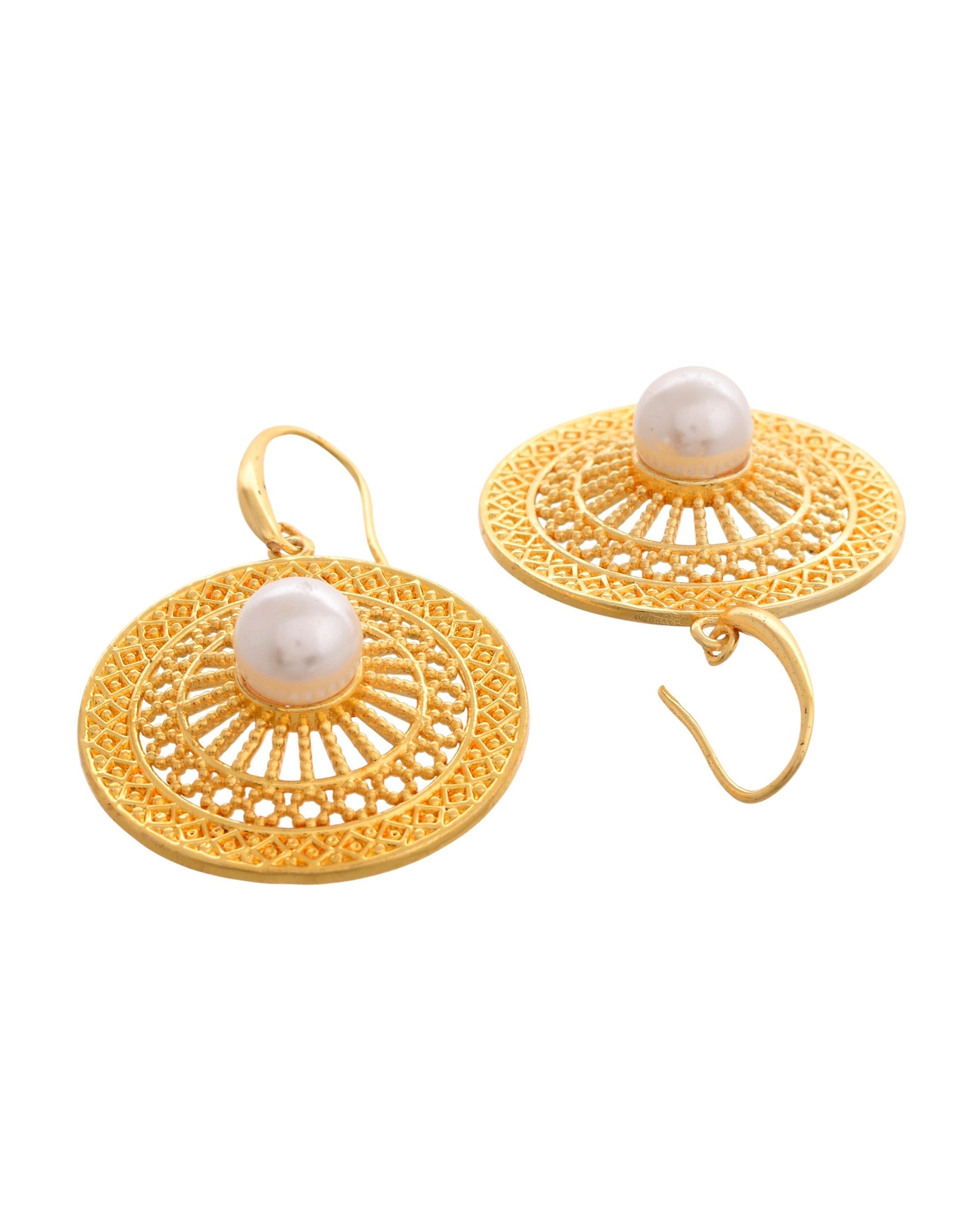VOJ Gold Polished Anti Tarnish Circular Shaped Drop Earrings