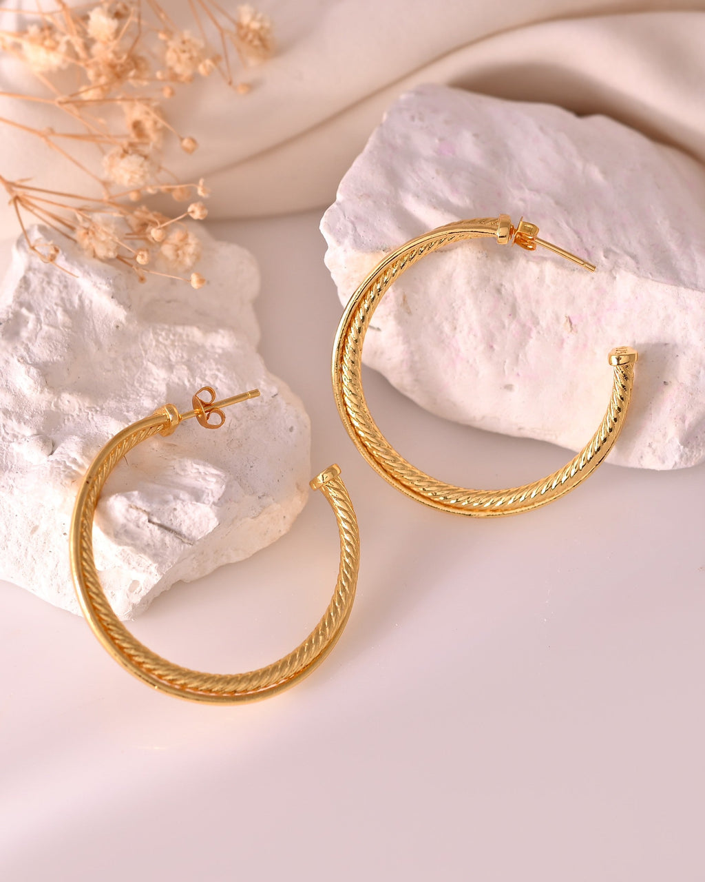 VOJ Gold Polished Anti Tarnished Hoops Earrings
