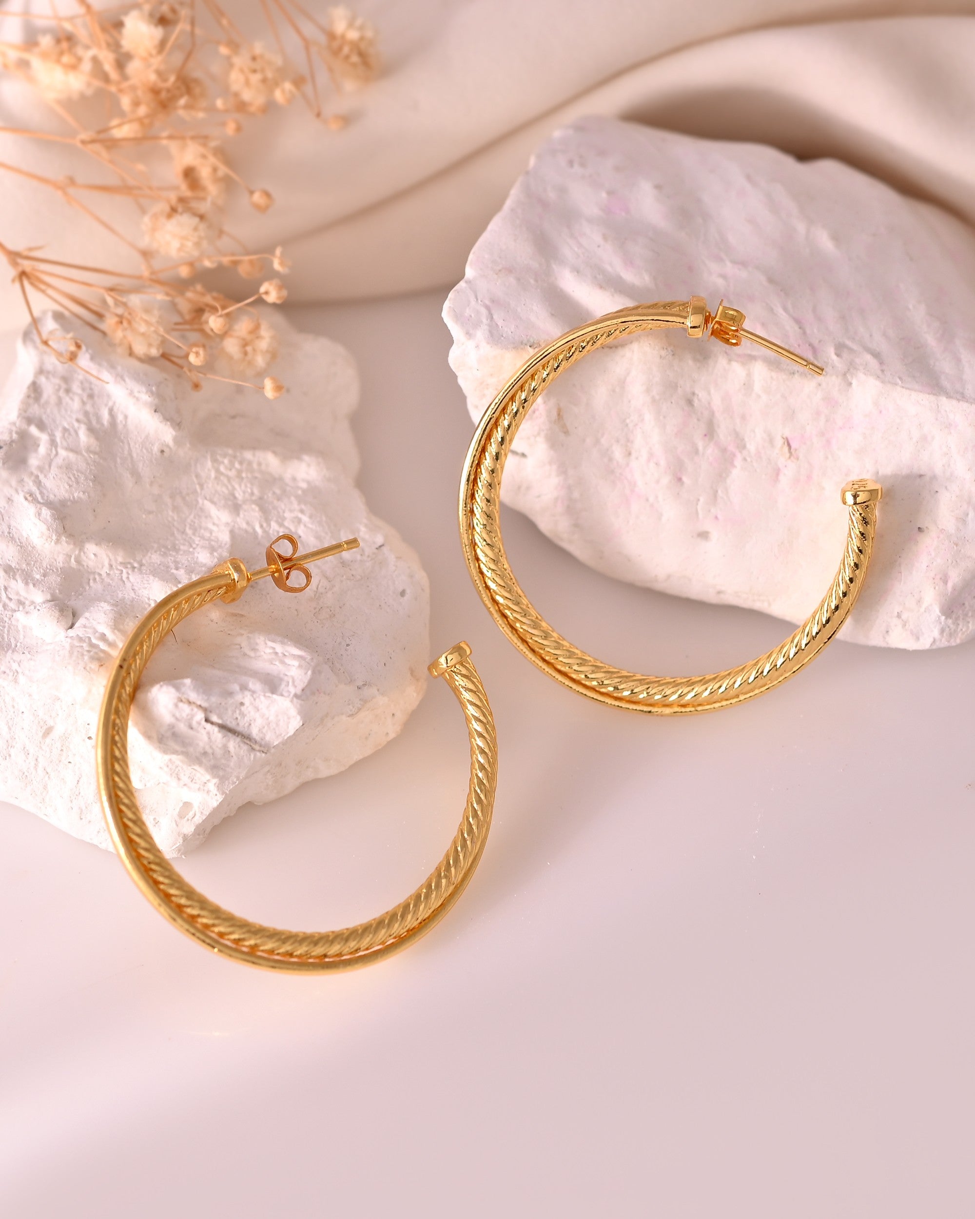 VOJ Gold Polished Anti Tarnished Hoops Earrings