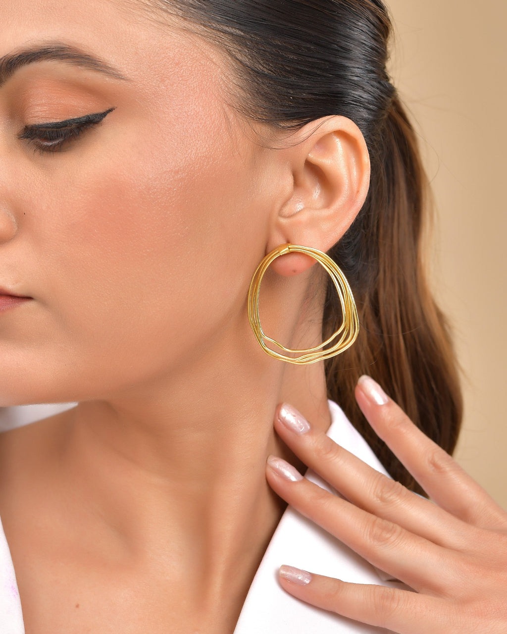 VOJ Gold Polished Anti Tarnished Multi Wired Studs Earrings