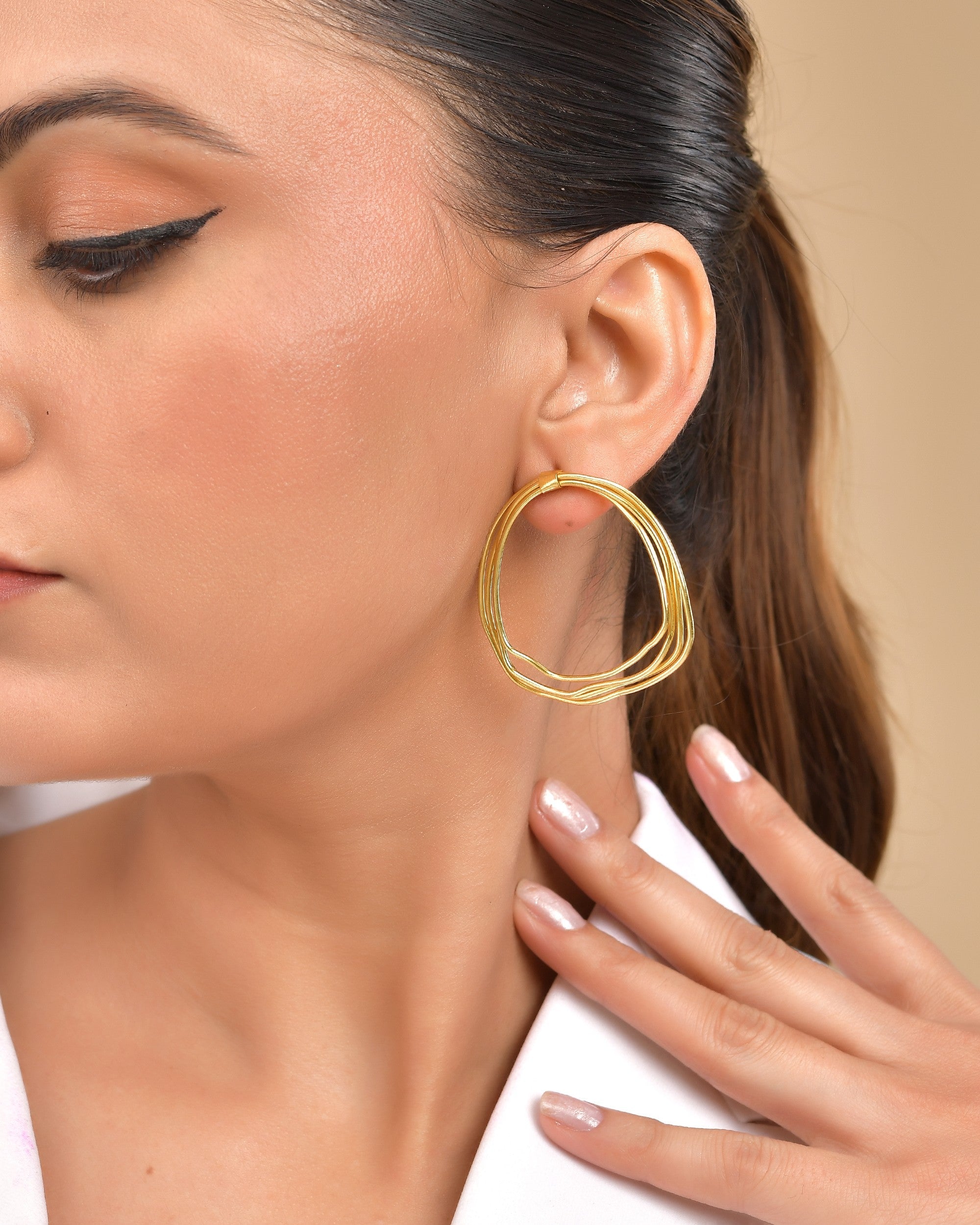 VOJ Gold Polished Anti Tarnished Multi Wired Studs Earrings