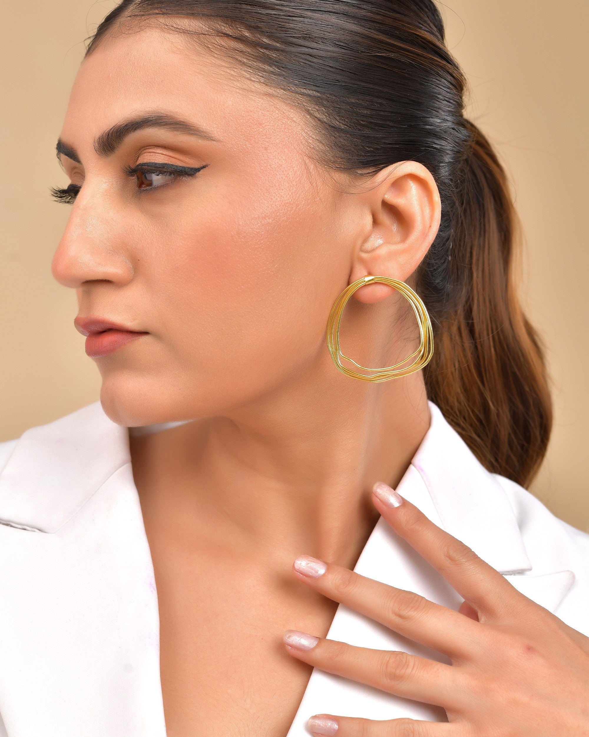 VOJ Gold Polished Anti Tarnished Multi Wired Studs Earrings