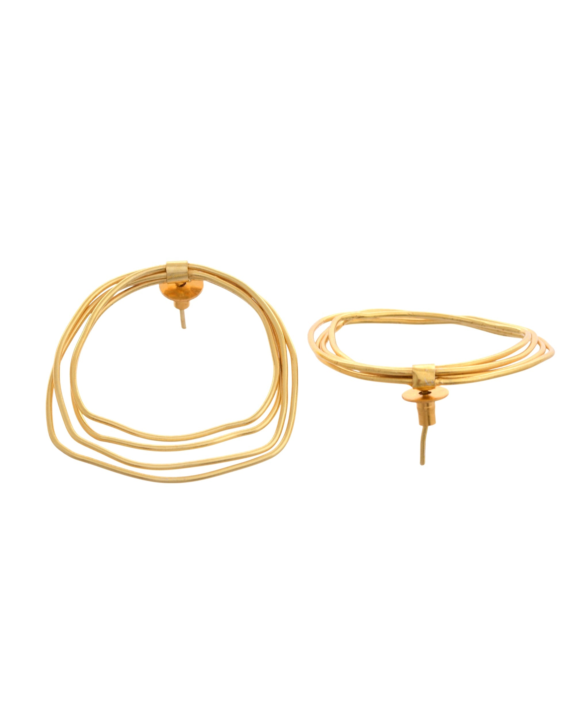 VOJ Gold Polished Anti Tarnished Multi Wired Studs Earrings