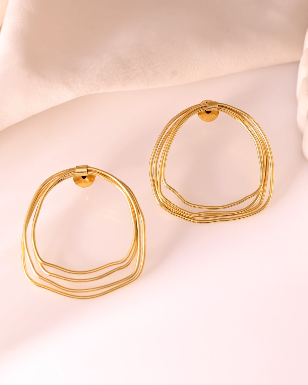 VOJ Gold Polished Anti Tarnished Multi Wired Studs Earrings