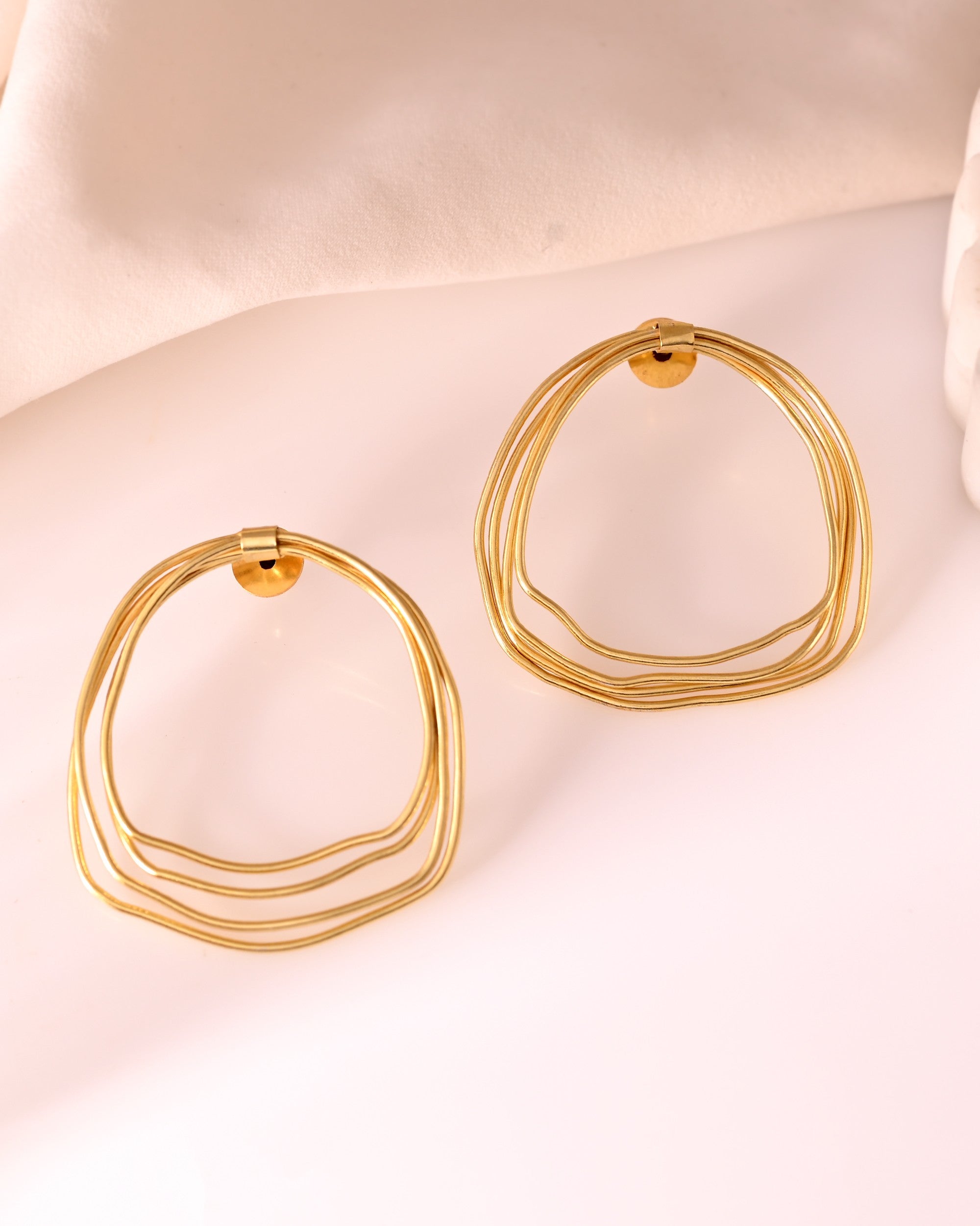 VOJ Gold Polished Anti Tarnished Multi Wired Studs Earrings