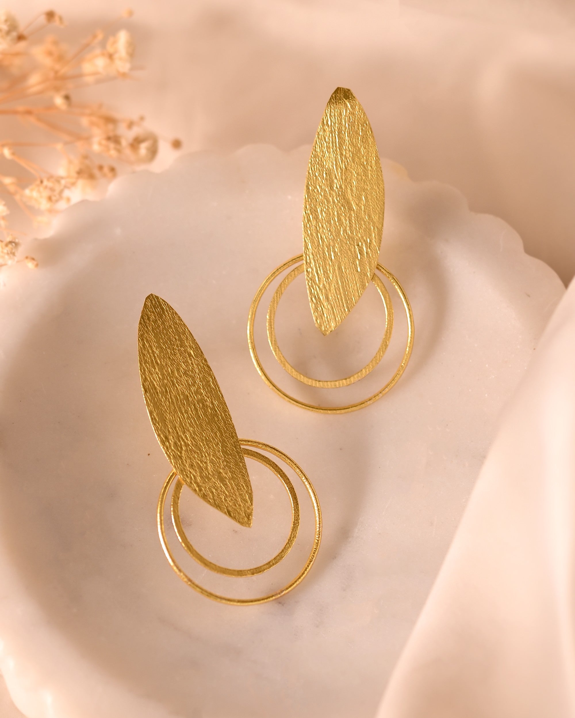 VOJ Gold Polished Stainless Steel Designer Anti Tarnished Earrings