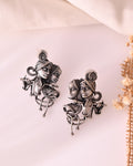 VOJ Silver Plated Oxidized Kanha Shaped Earrings
