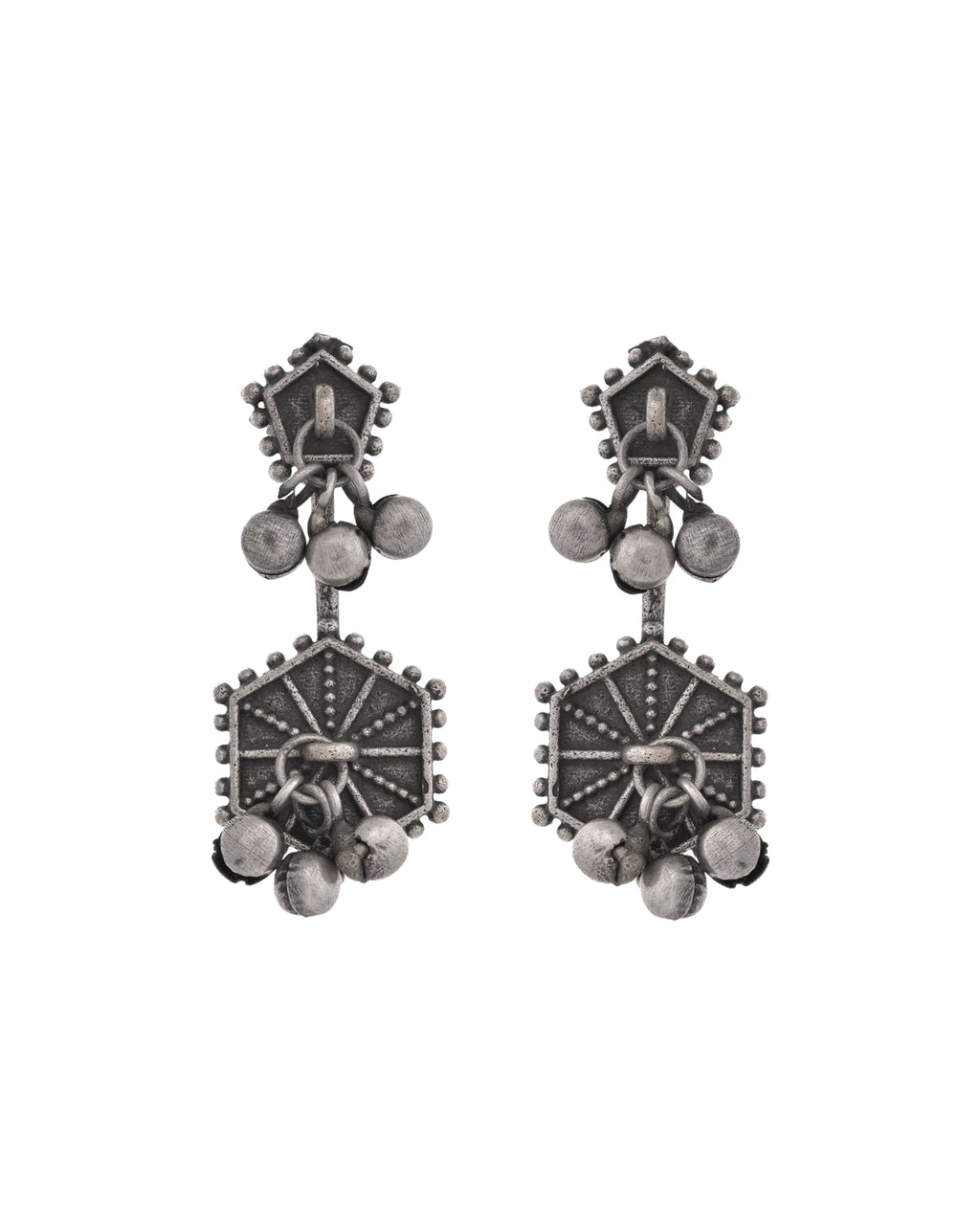 VOJ Silver Plated Oxidized Geometrical Shaped Studs Earrings