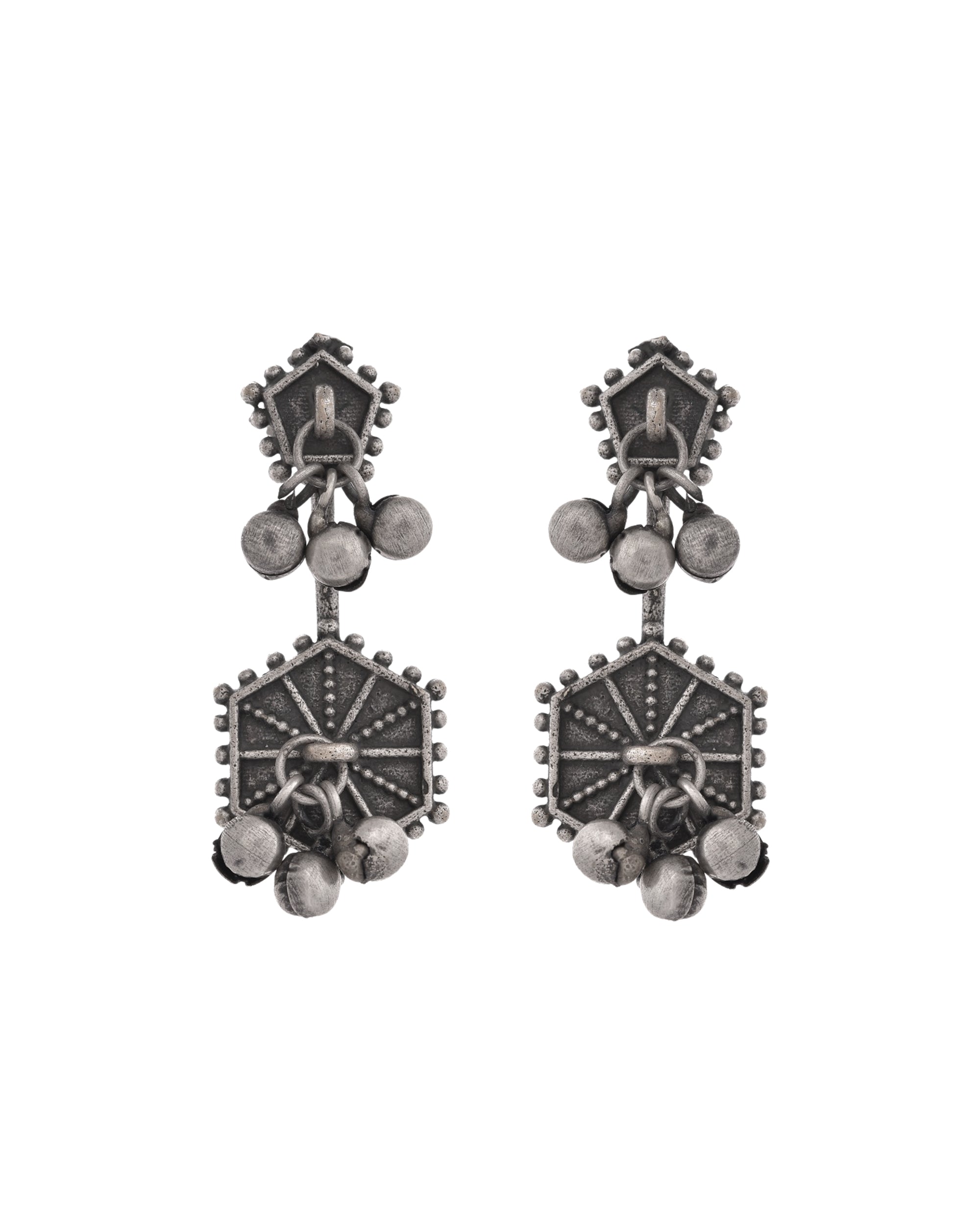 VOJ Silver Plated Oxidized Geometrical Shaped Studs Earrings