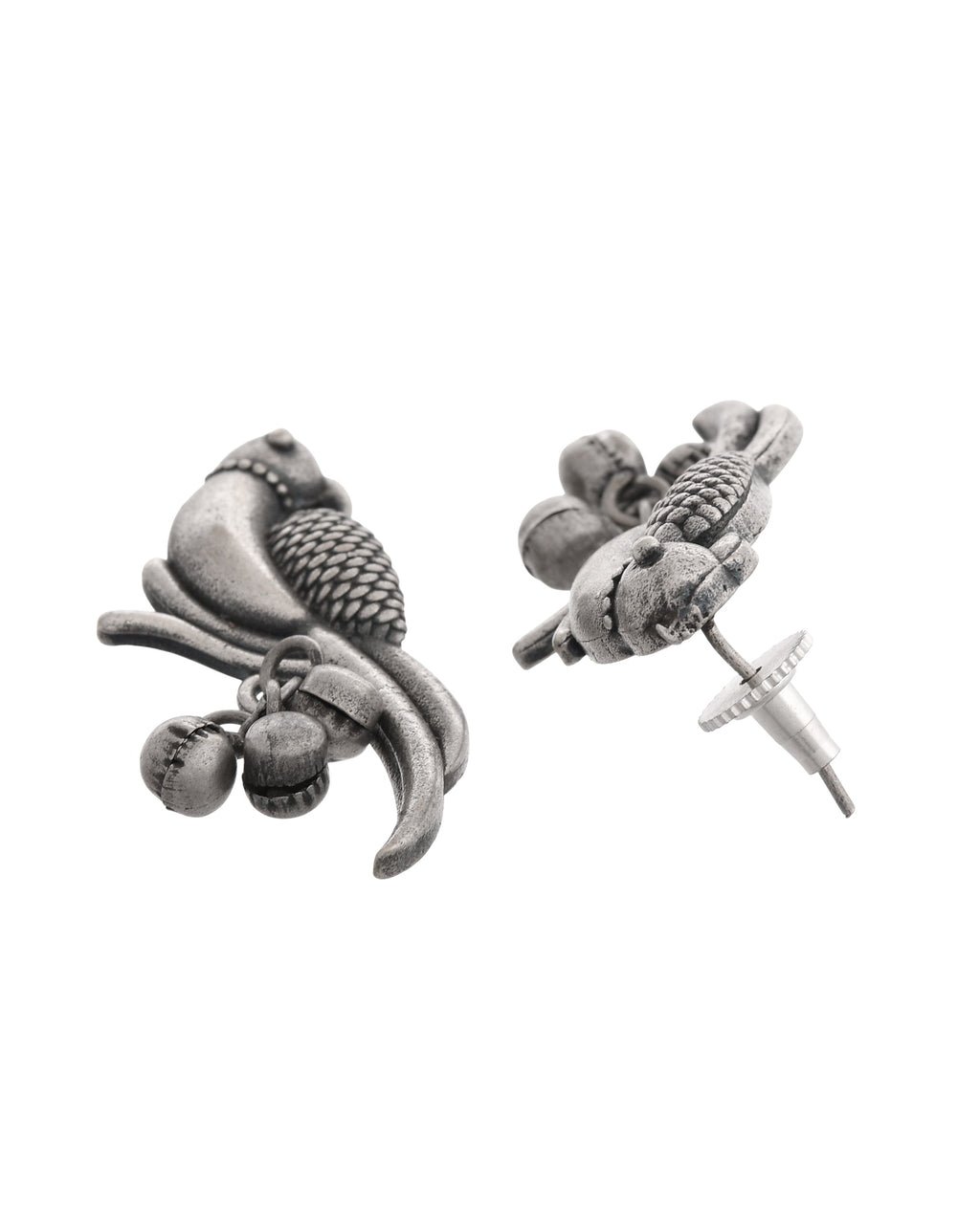 VOJ Silver Plated Oxidized Parrot Shaped Studs Earrings