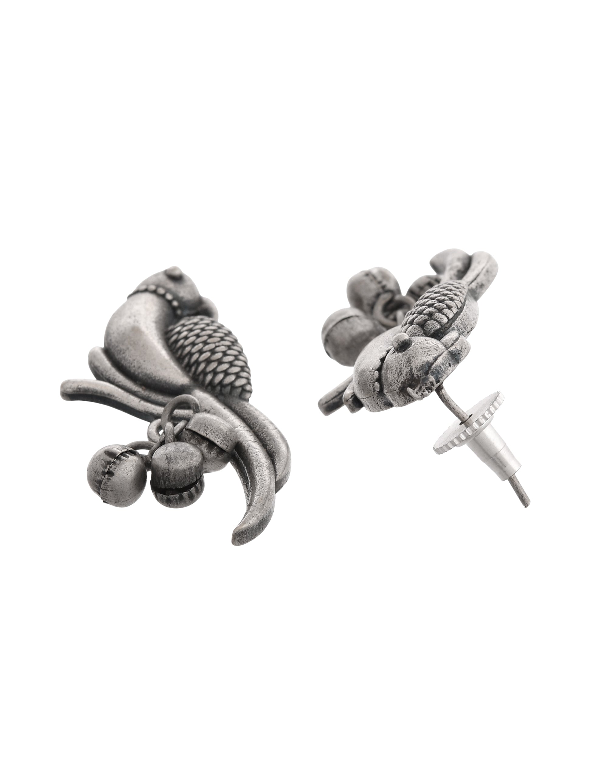 VOJ Silver Plated Oxidized Parrot Shaped Studs Earrings