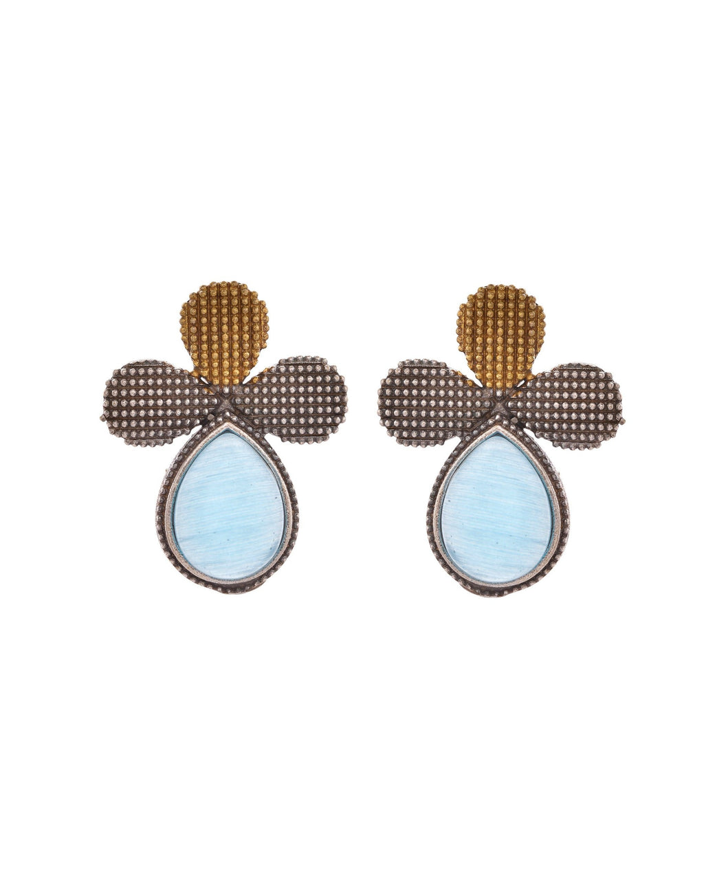 VOJ Silver Toned Blue Stone Studded Elegant Earrings