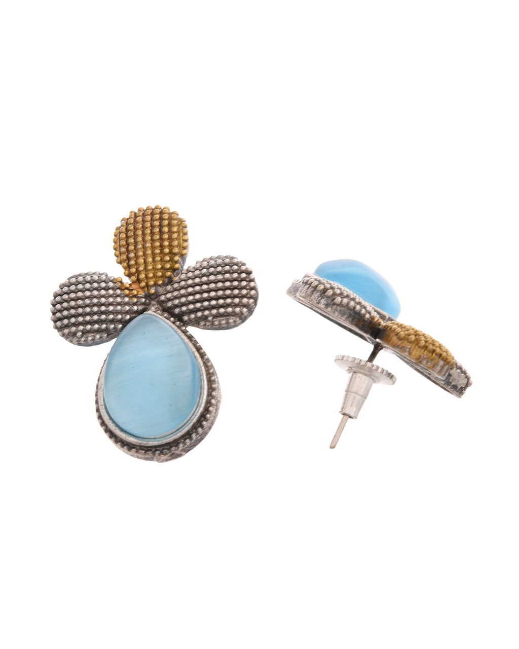 VOJ Silver Toned Blue Stone Studded Elegant Earrings