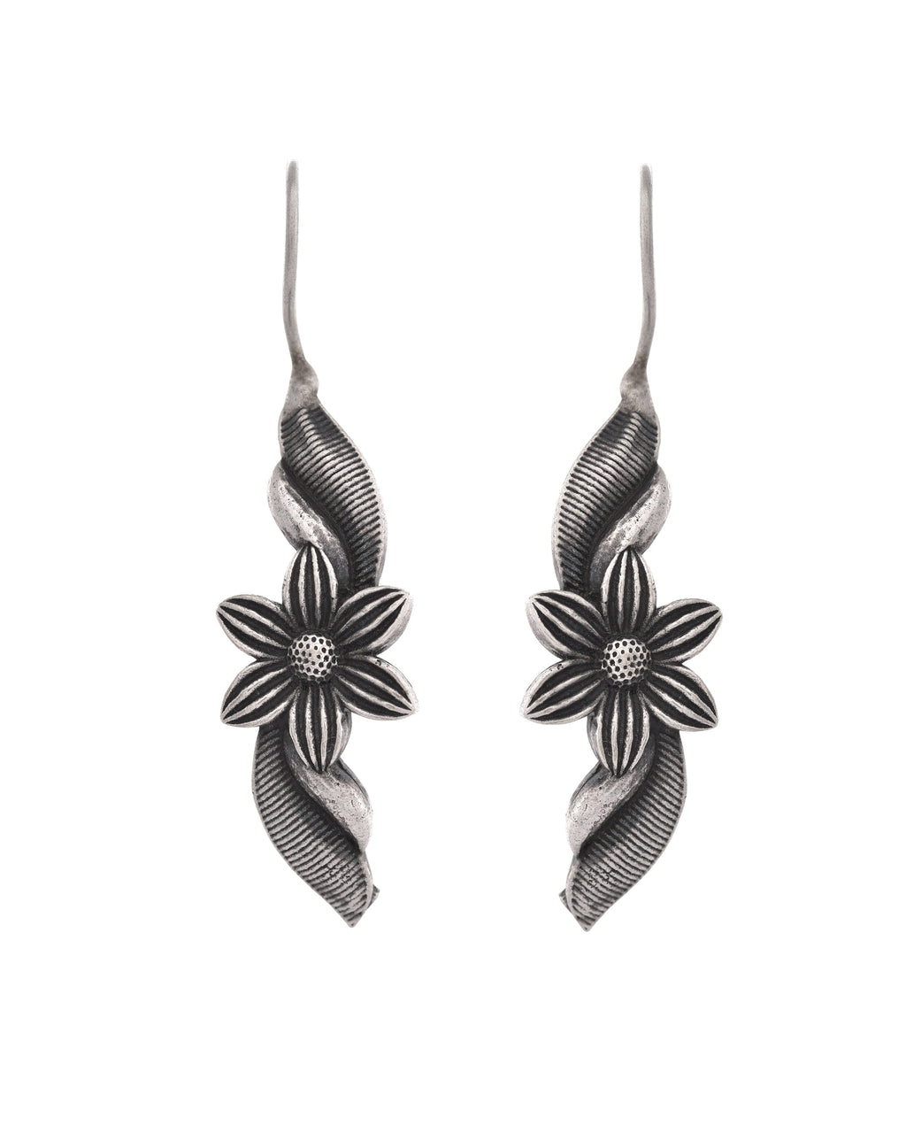 VOJ Silver Plated Floral Shaped Drop Earrings