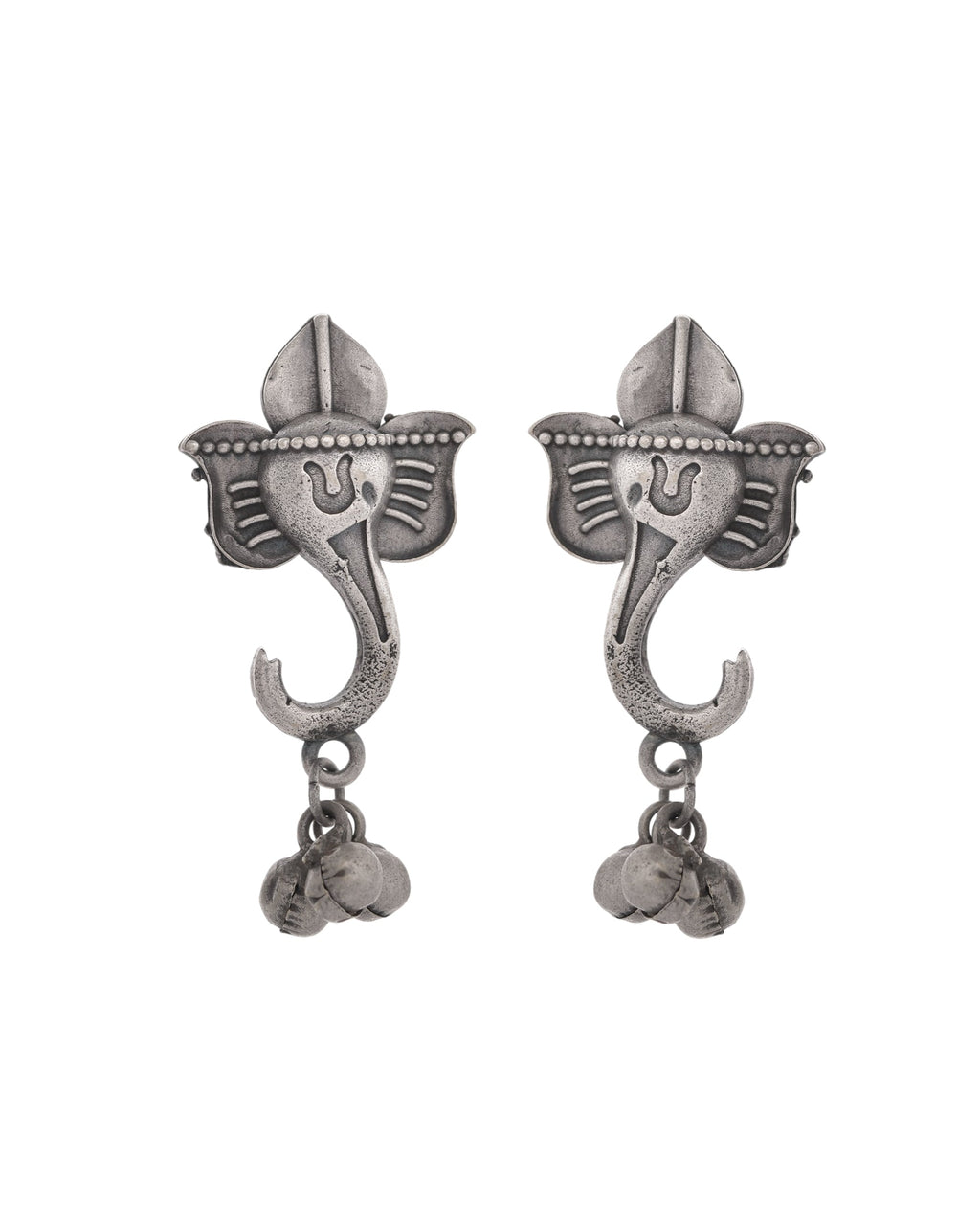 VOJ Silver Toned Designer Temple Earrings