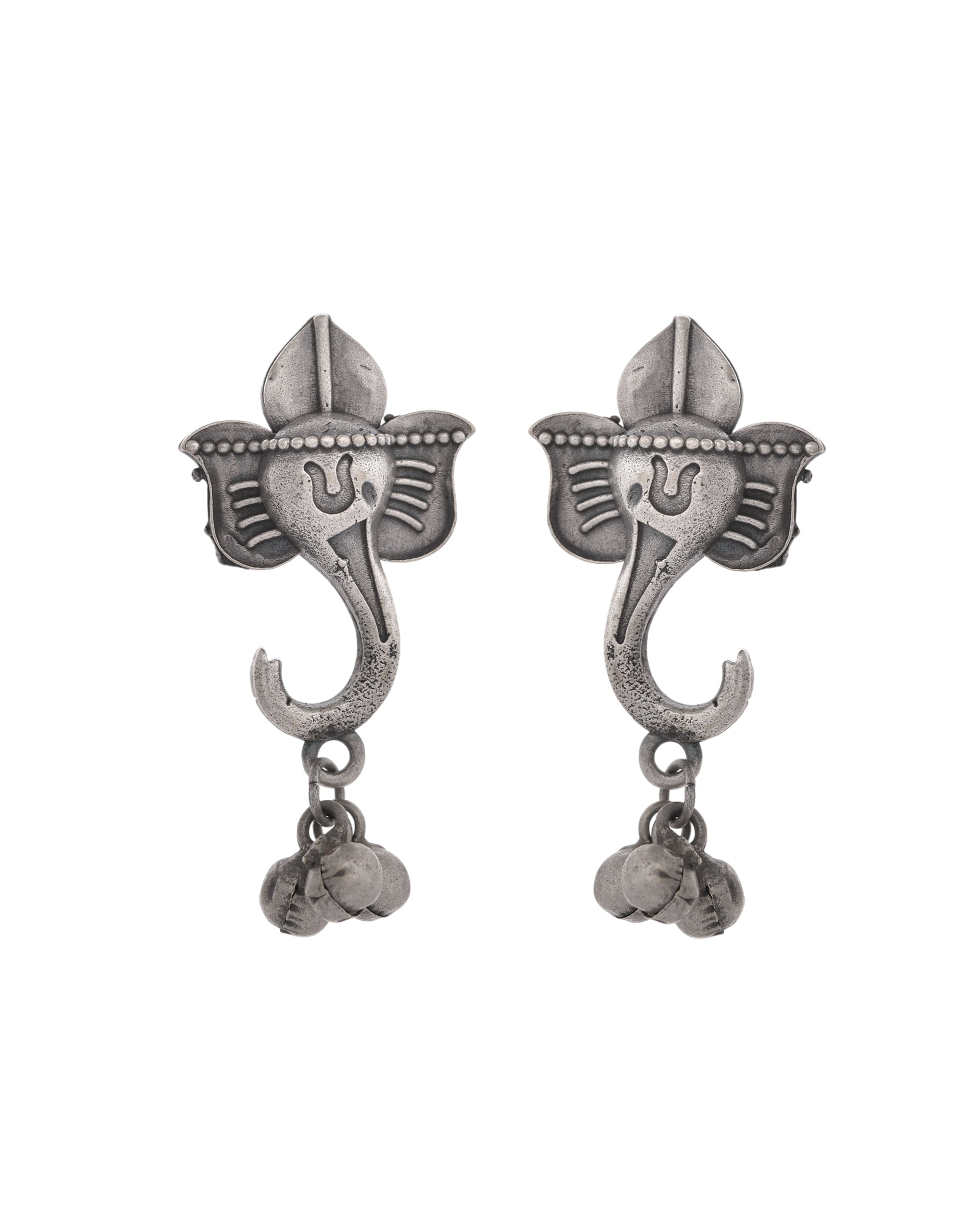 VOJ Silver Toned Designer Temple Earrings