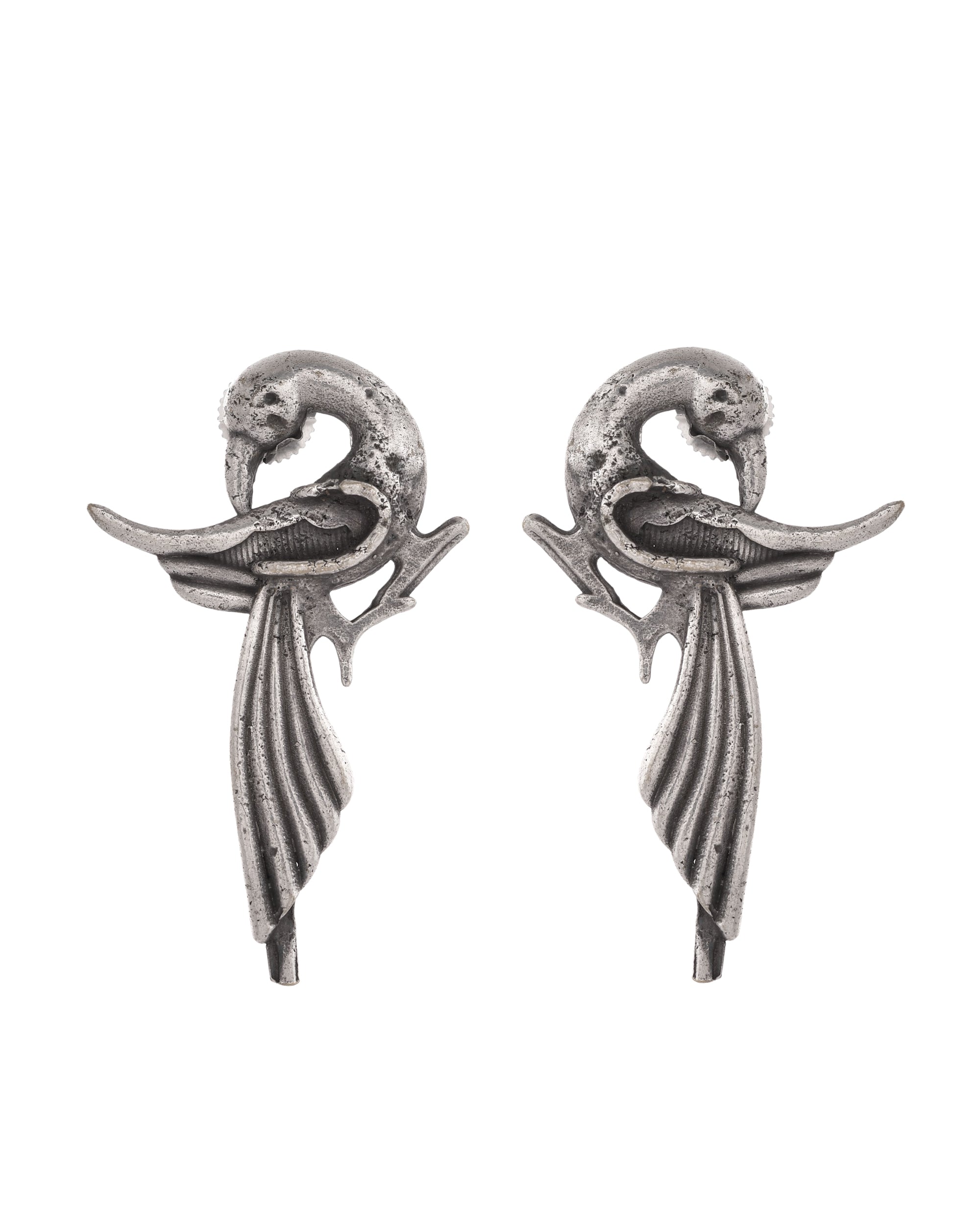 VOJ Silver Plated Bird Shaped Designer Studs Earrings