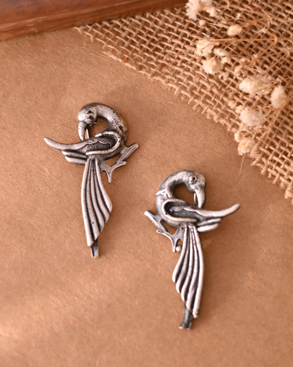 VOJ Silver Plated Bird Shaped Designer Studs Earrings