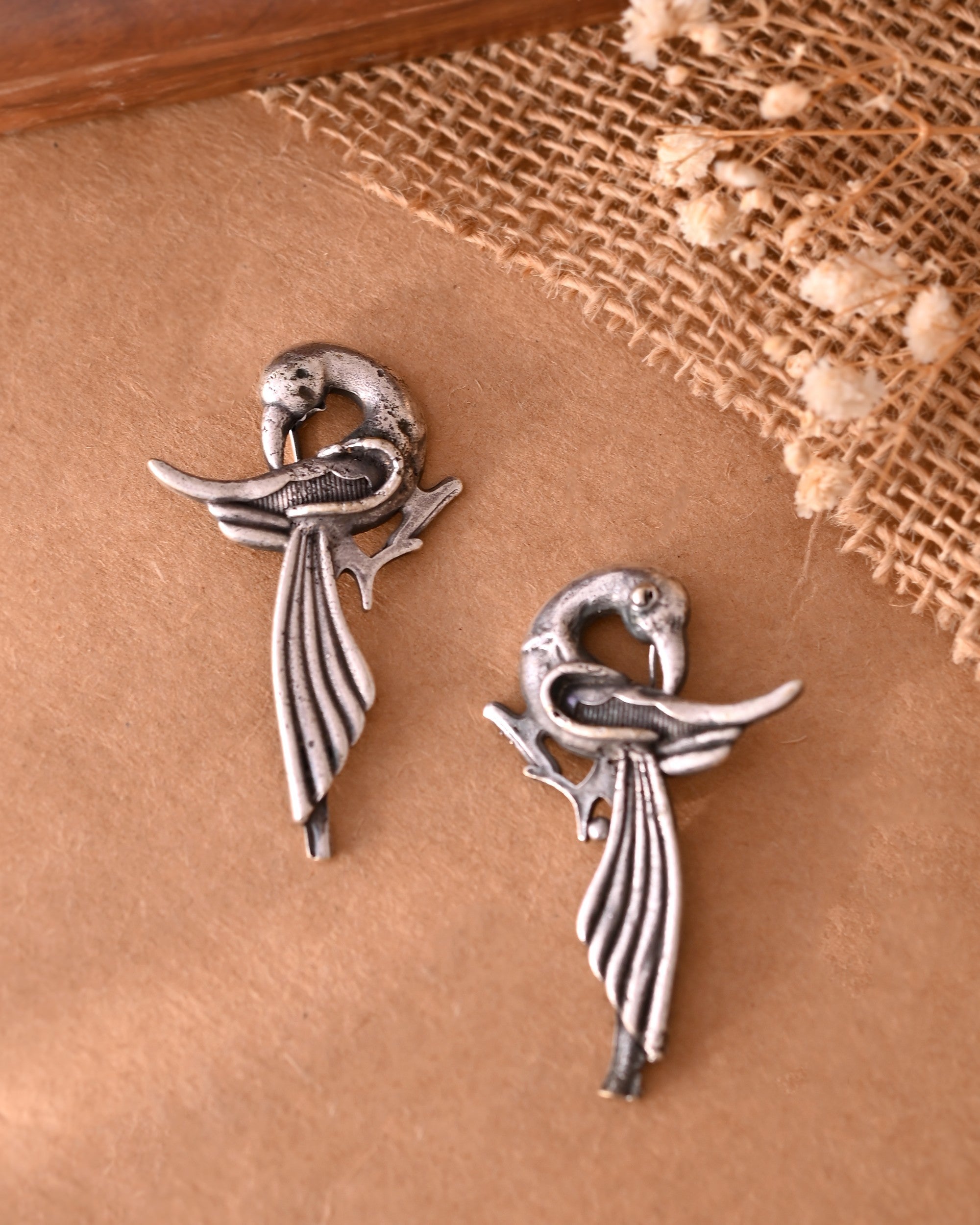 VOJ Silver Plated Bird Shaped Designer Studs Earrings