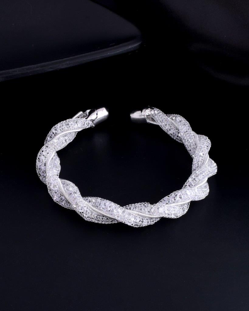 VOJ Silver Plated White Kada Beads Kada Bracelet