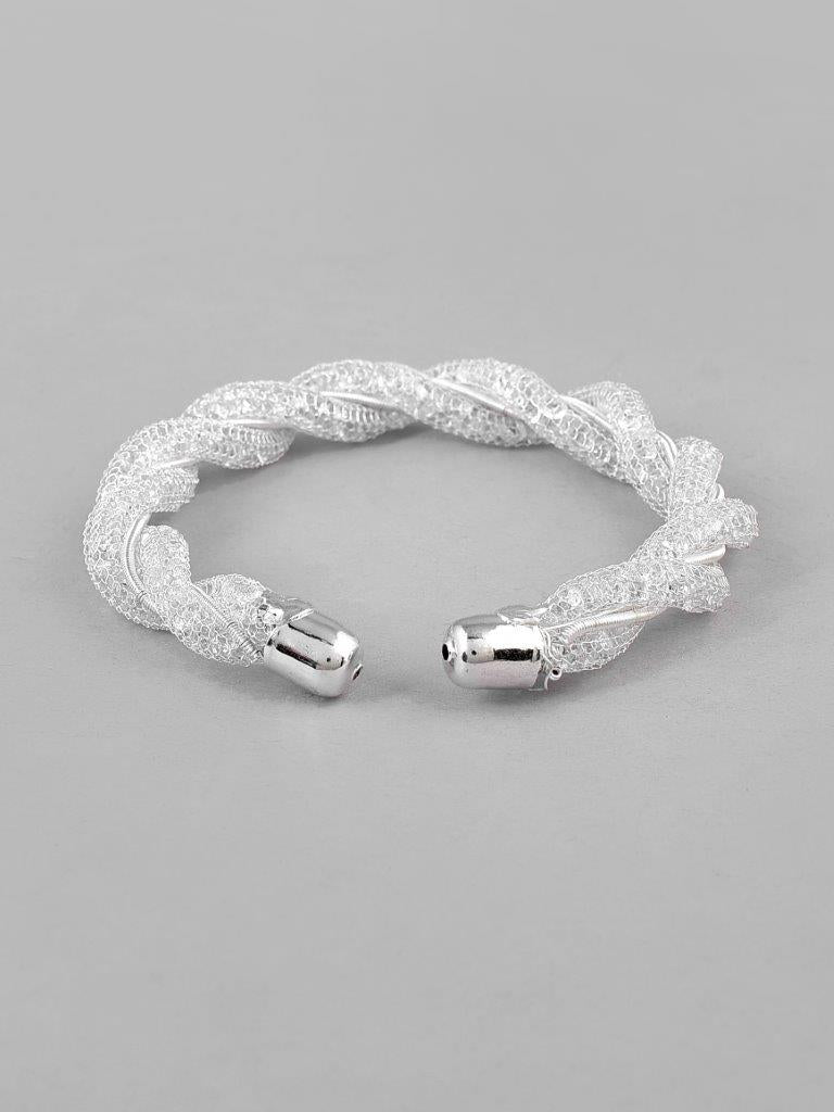 VOJ Silver Plated White Kada Beads Kada Bracelet