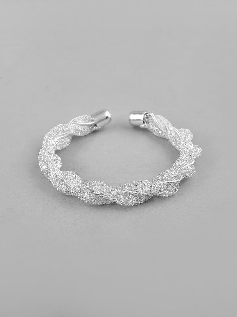 VOJ Silver Plated White Kada Beads Kada Bracelet