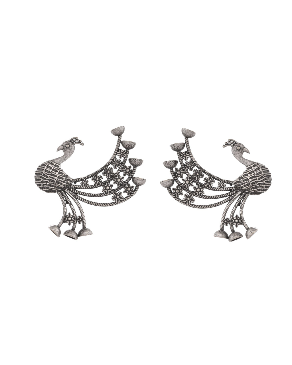 VOJ Silver Plated Dancing Peacock Shaped Studs Earrings