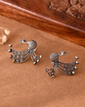 VOJ Silver Plated Dancing Peacock Shaped Studs Earrings