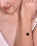 VOJ Gold-Polished Black Clock Charm Bracelet