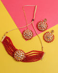 VOJ Gold-Polished Red Beads Kundan Choker Jewellery Set With Mang Tikka