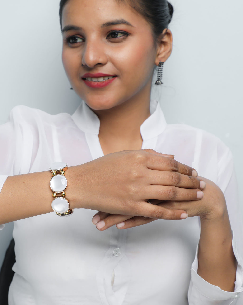 VOJ Gold-Polished With White Stone Studded Wraparound Bracelet