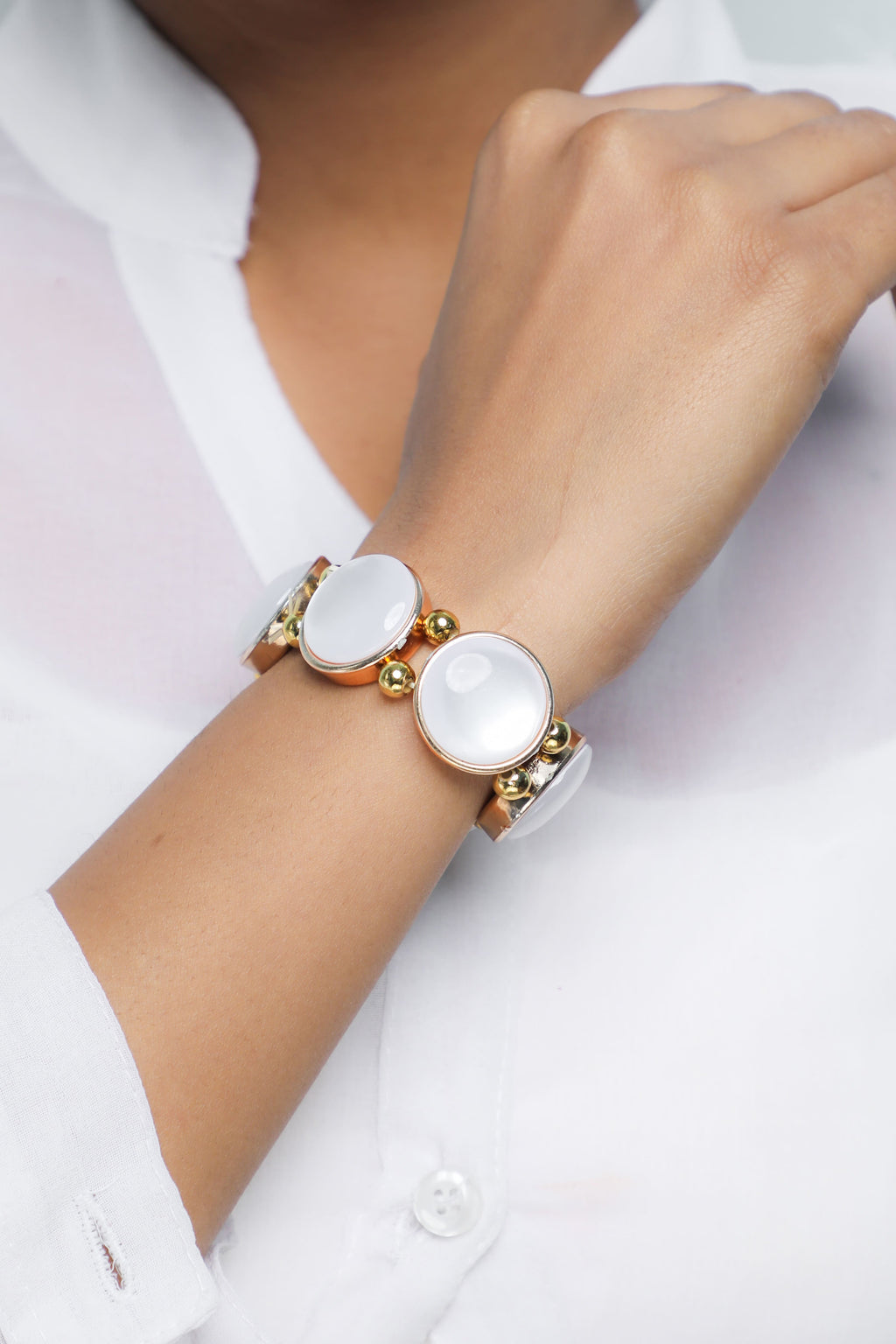 VOJ Gold-Polished With White Stone Studded Wraparound Bracelet