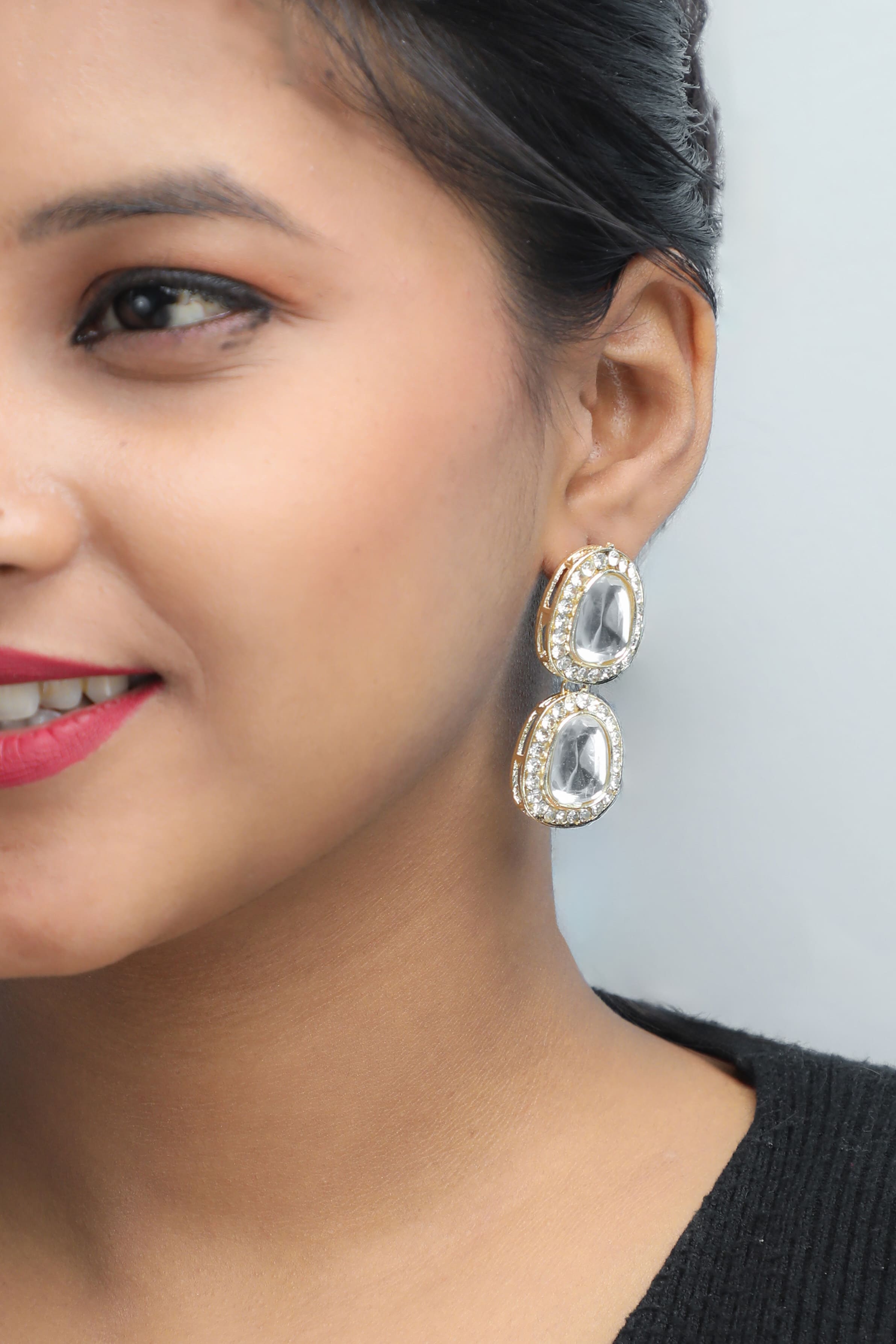 VOJ Silver Plated Kundan Stone Studded Earrings