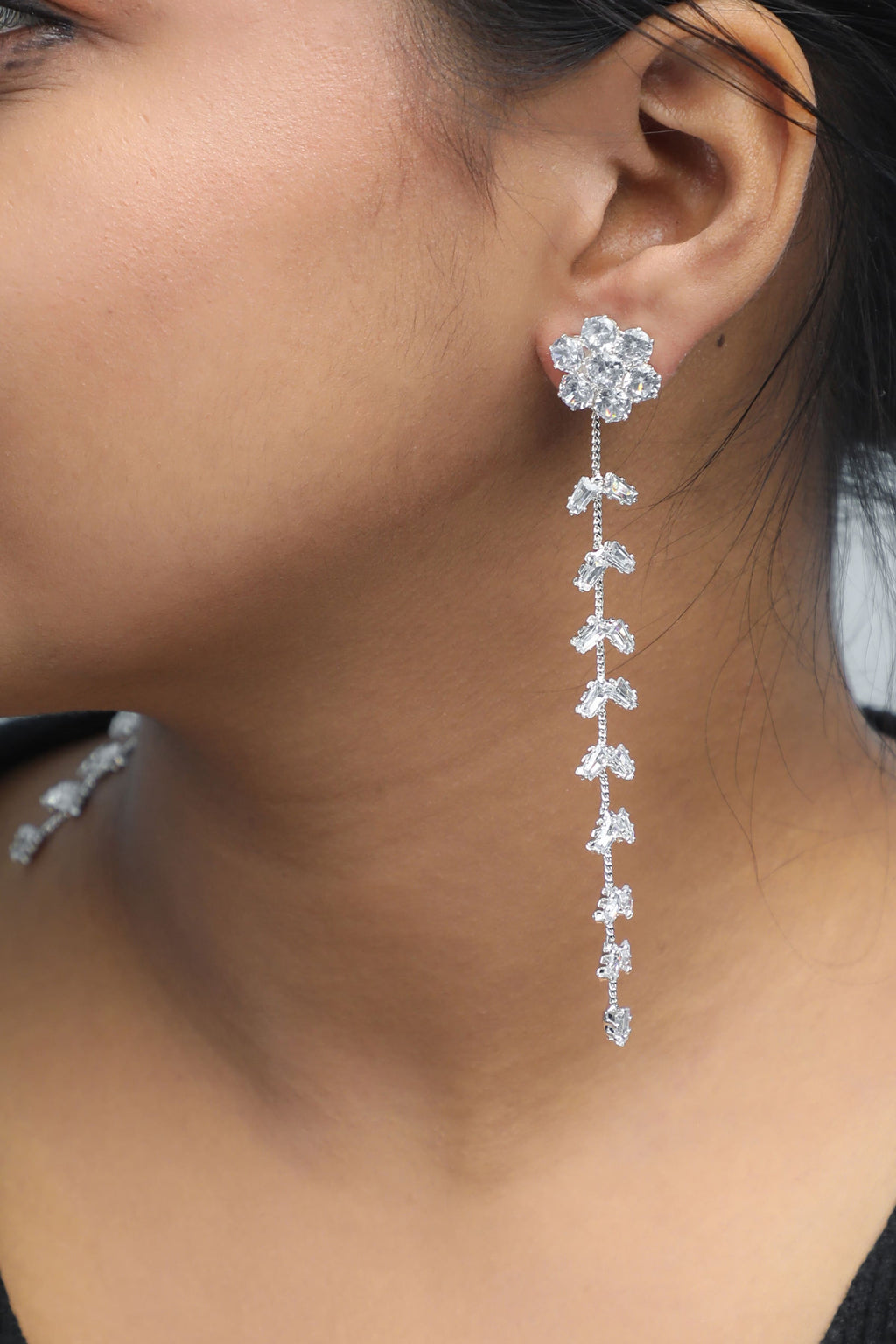 VOJ Silver Plated Stone Studded Drop Earrings