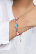 VOJ Gold-Polished Multi Colored Stone Studded Charm Bracelet