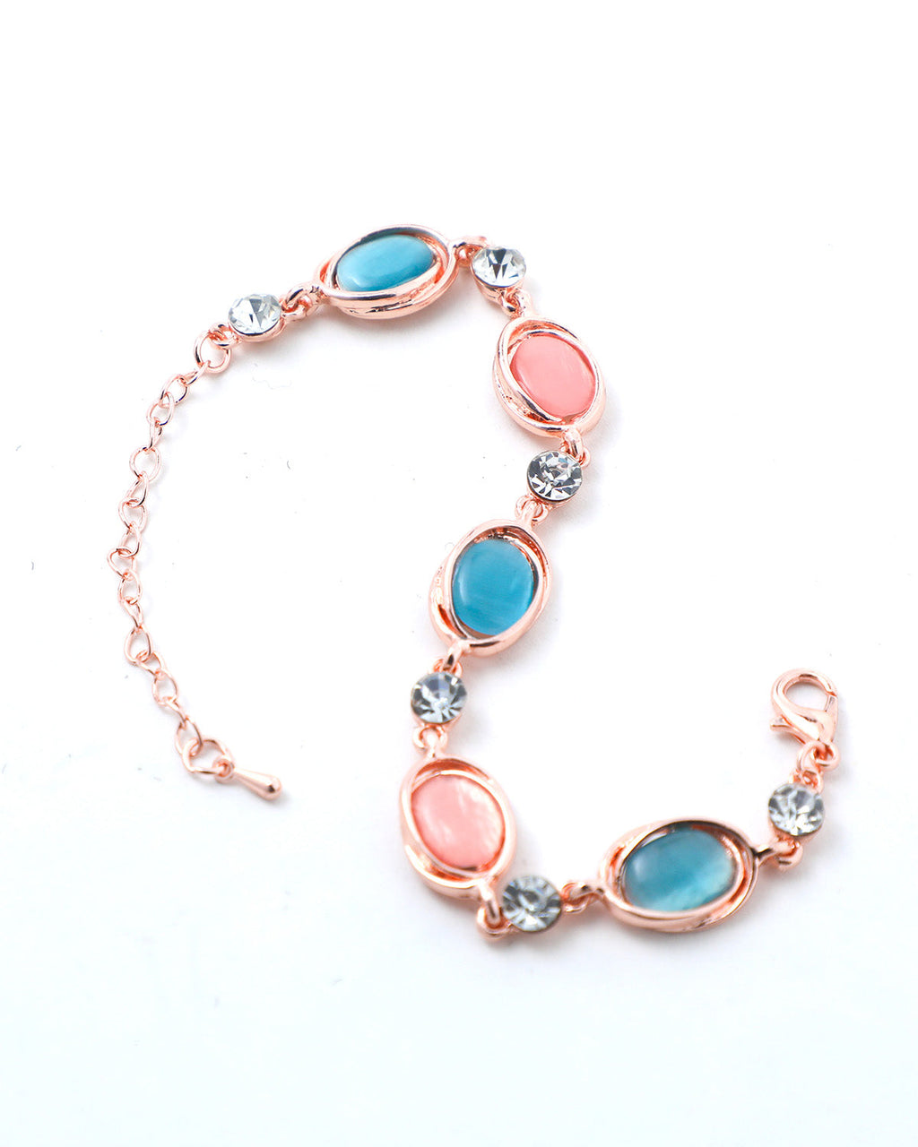 VOJ Gold-Polished Multi Colored Stone Studded Charm Bracelet