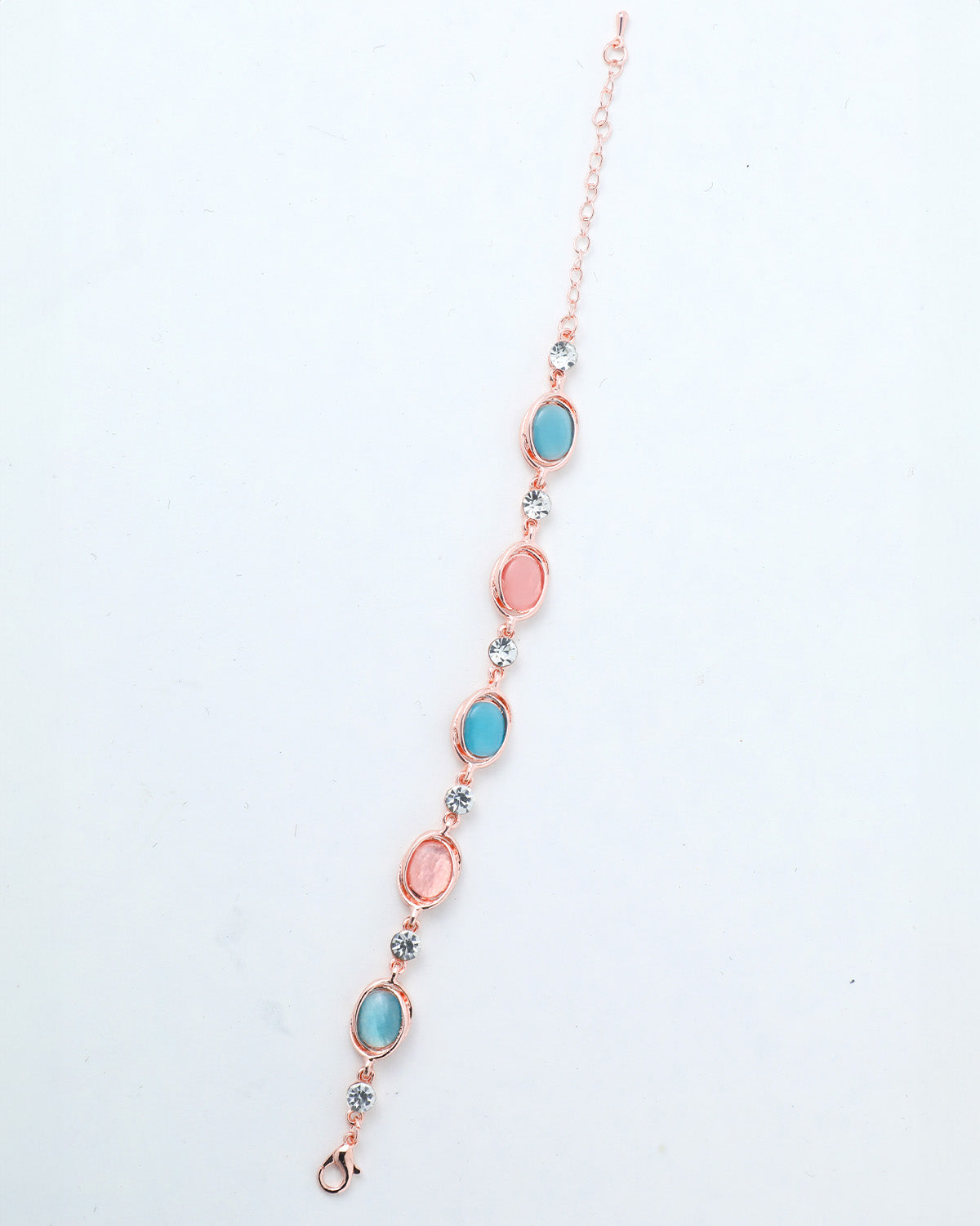 VOJ Gold-Polished Multi Colored Stone Studded Charm Bracelet
