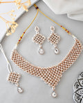 VOJ Silver Plated Party Wear AD Choker Necklace Jewellery Set