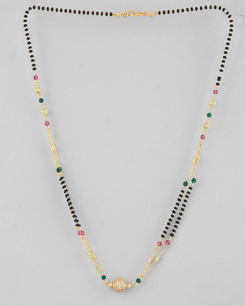 VOJ Gold-Polished AD-Studded & Beaded Layered Mangalsutra