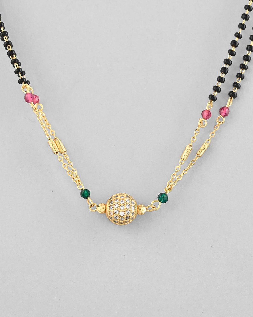 VOJ Gold-Polished AD-Studded & Beaded Layered Mangalsutra