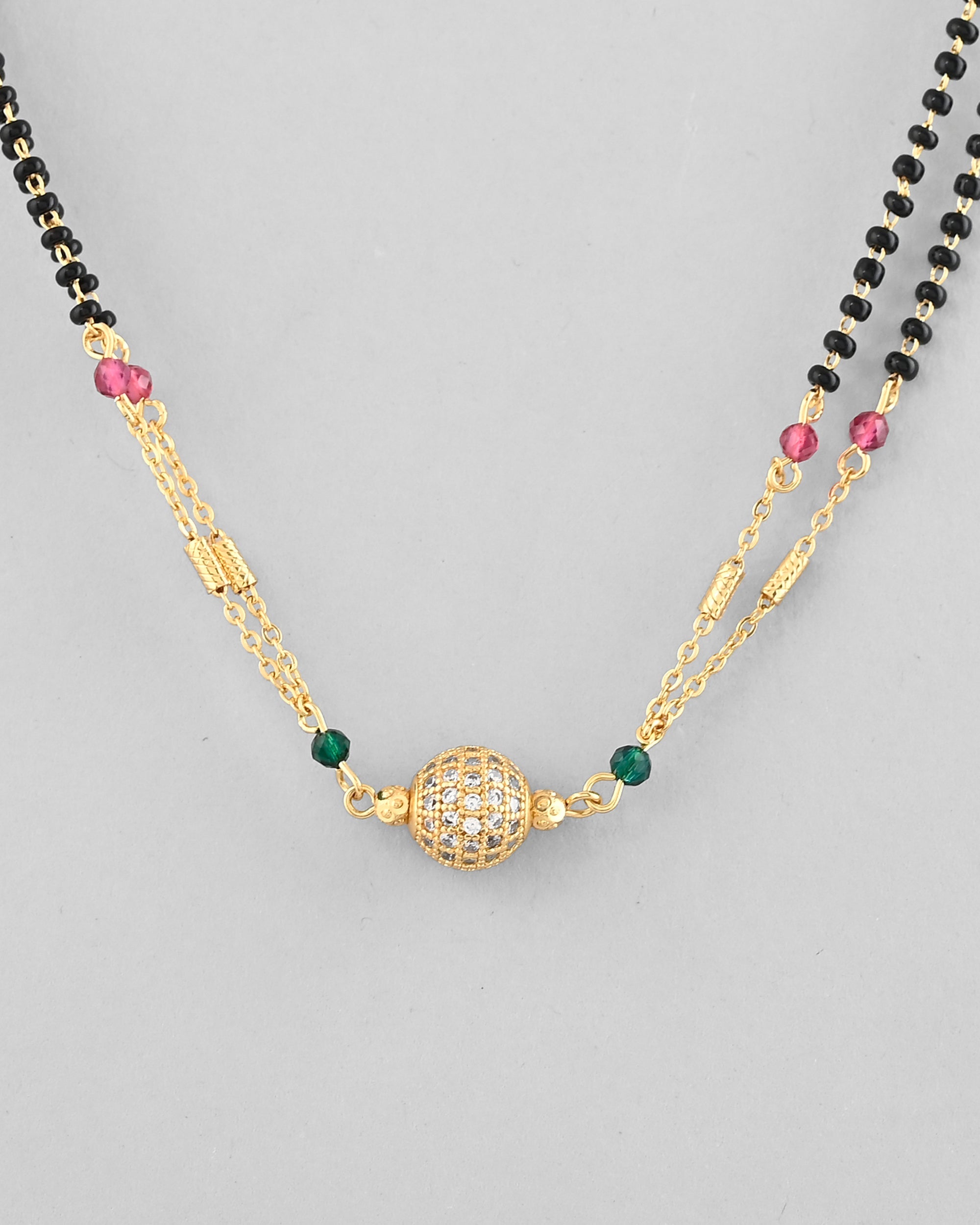VOJ Gold-Polished AD-Studded & Beaded Layered Mangalsutra
