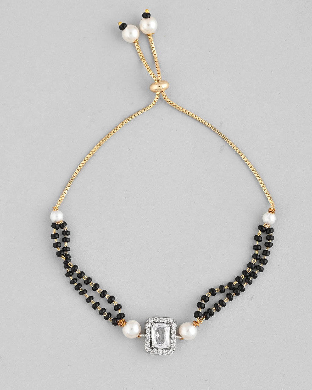 VOJ Rectangle Shaped And AD Stone Silver Plated Mangalsutra bracelet