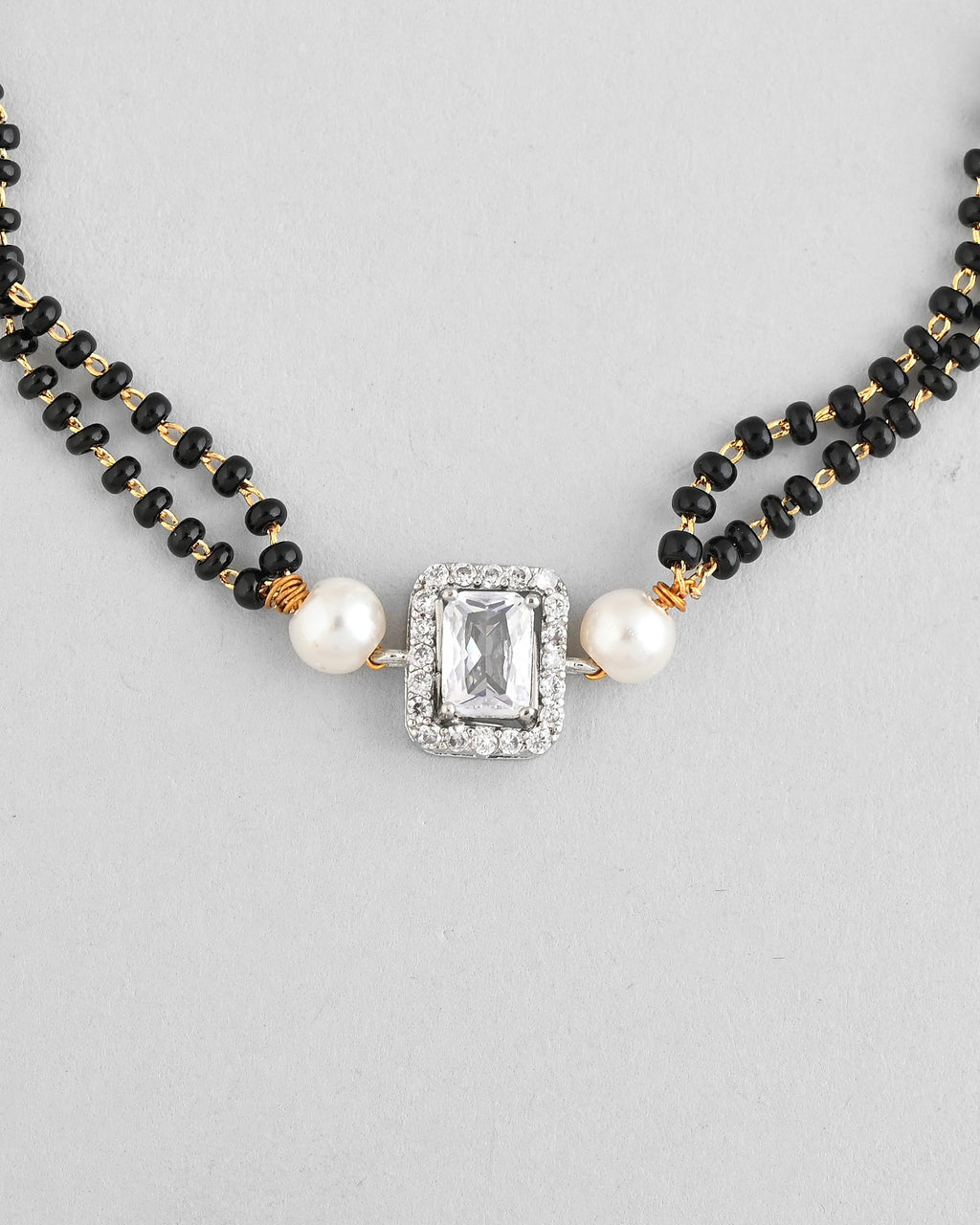 VOJ Rectangle Shaped And AD Stone Silver Plated Mangalsutra bracelet