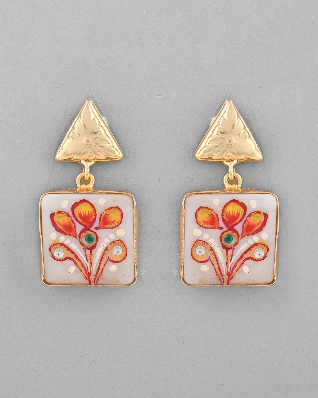 VOJ Gold-Polished Hand Painted Drop Stud Earrings