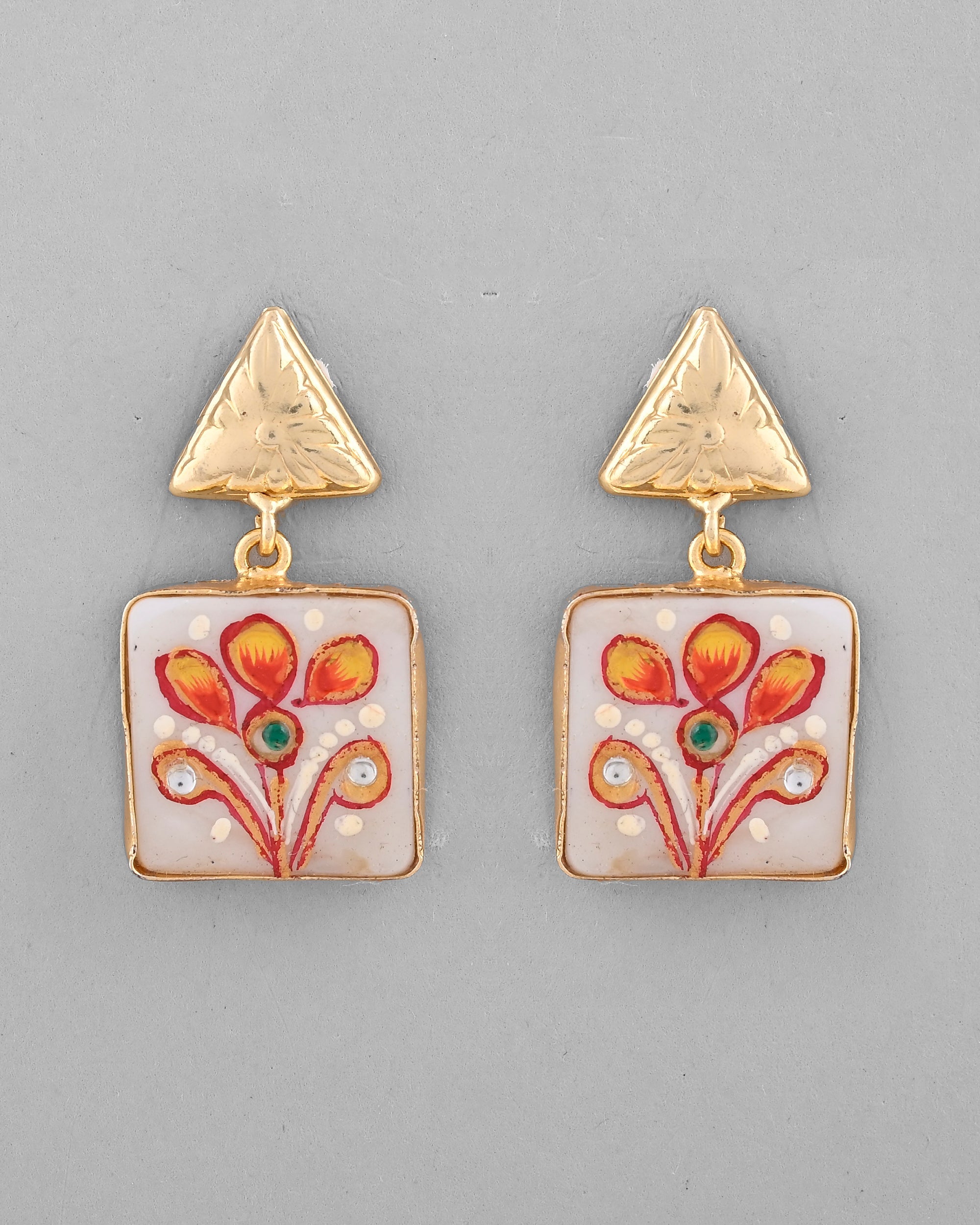 VOJ Gold-Polished Hand Painted Drop Stud Earrings